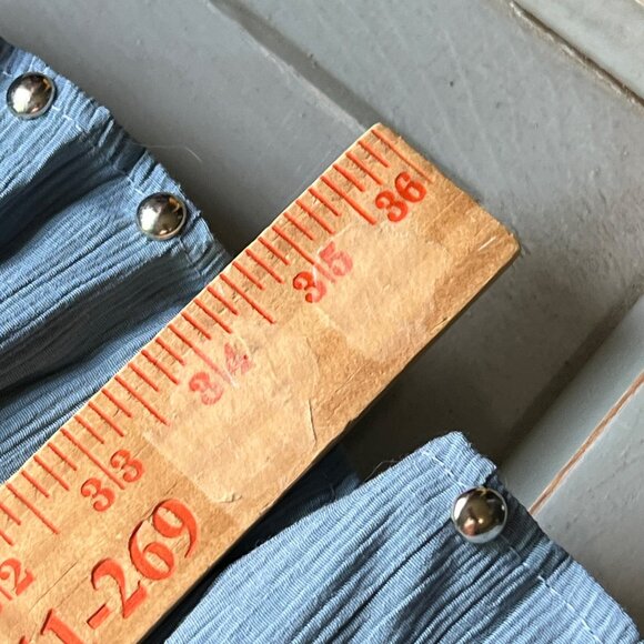 Vintage Carefree Fashions Shirt Skirt Set Size Medium Button Blue Studded Casual - Picture 7 of 16